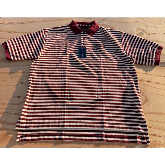 U Mass Athletic Fund Izod Club Men's Polo Shirt Size XL Maroon Striped Long Back - Picture 1 of 7